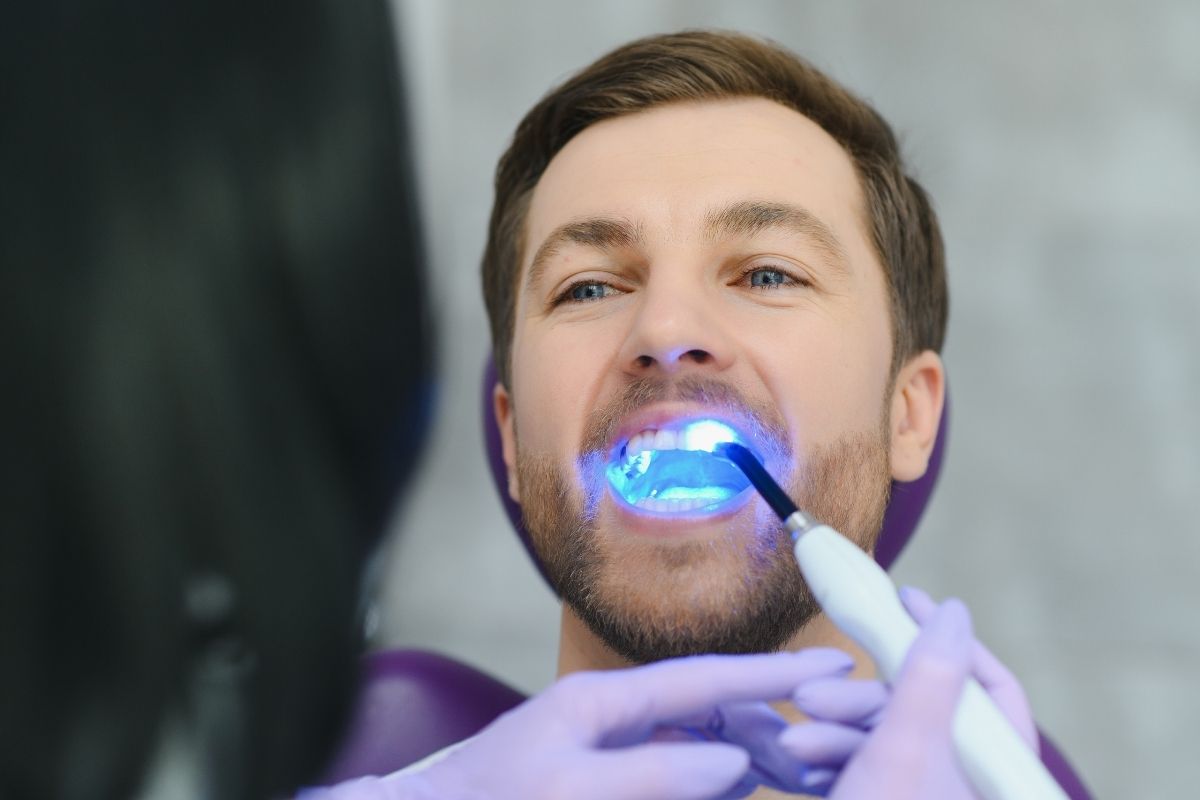 Patient undergoing a cosmetic dental procedure